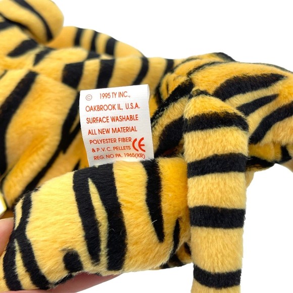 TY Beanie Babies Baby STRIPES the BENGAL TIGER Cat PVC Pellets RETIRED Vintage - Picture 14 of 14
